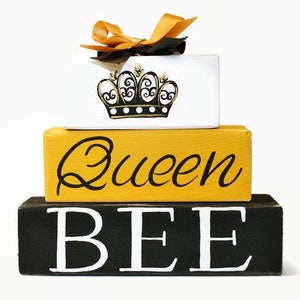 Queen Bee Crown Boss WoodenBlock Shelf Sitter Stack