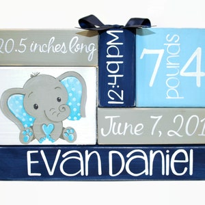 Elephant Nursery Baby Birth Stat WoodenBlock Shelf Sitter Stack
