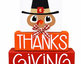 Thanksgiving Turkey Wooden Block Stack: Fall Tiered Tray Decor