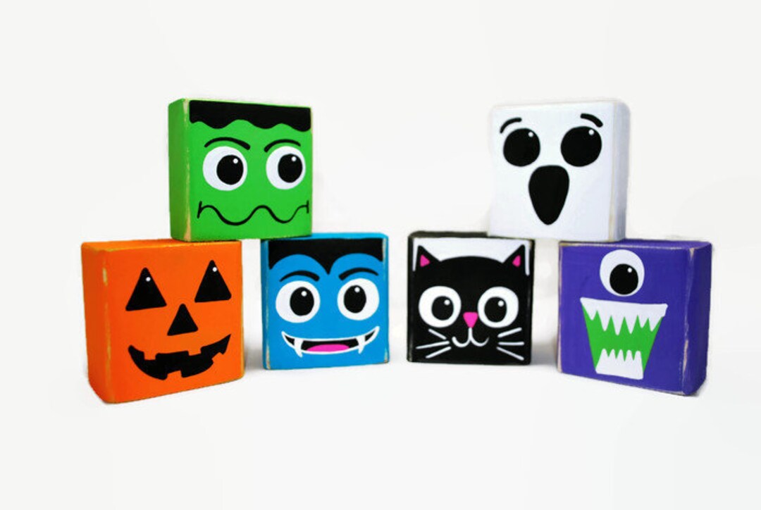 Scatterblocks Halloween Scatter Blocks Woodenblock Shelf Sitter Pumpkin, Frankenstein ...