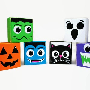 Halloween Scatter Blocks WoodenBlock Shelf Sitter pumpkin, Frankenstein, ghost, monster, black cat, vampire