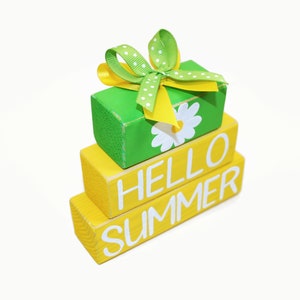 Daisy Hello Summer WoodenBlock Shelf Sitter Stack Desktop image 3