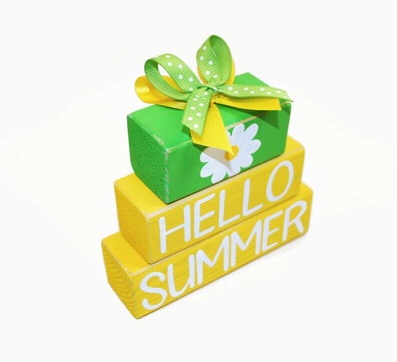 Daisy Hello Summer WoodenBlock Shelf Sitter Stack Desktop image 3