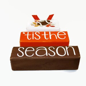 Hand-painted Football Fall Wood Block Stack, Autumn Tiered Tray Decor Bild 5