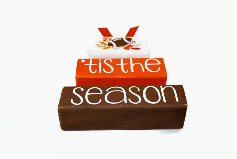 Hand-painted Football Fall Wood Block Stack, Autumn Tiered Tray Decor Bild 5