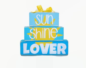 Sun Shine Lover Summertime WoodenBlock Shelf Sitter Stack