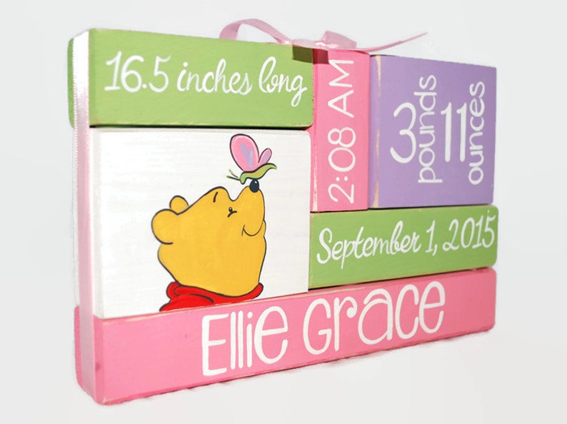 Winnie The Pooh Nursery Baby Birth Stat WoodenBlock Shelf ...