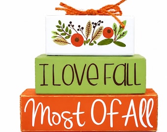 Fall Wooden Block Stack: Floral Autumn Tiered Tray Decor
