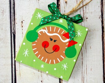 Gingerbread Ornament WoodenBlock Gift Tag Christmas Decor Keepsake