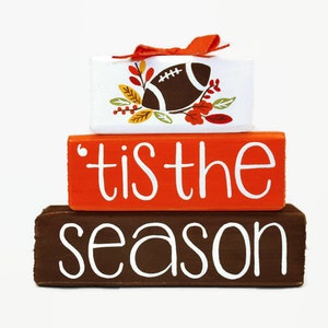 Hand-painted Football Fall Wood Block Stack, Autumn Tiered Tray Decor Bild 2