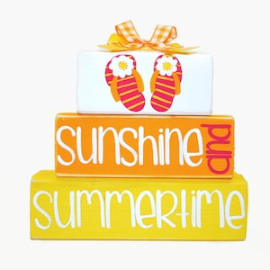 Summer Flip Flops Wooden Block Stack: Beach Home Decor