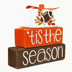 Hand-painted Football Fall Wood Block Stack, Autumn Tiered Tray Decor Bild 3