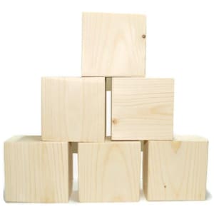 Set of 6 Unfinished Wood Blocks 2.5&quot; – DIY Craft Cubes for Painting, Staining, Vinyl, Wood Burning – Blank Wooden Cubes for Crafts & Decor
