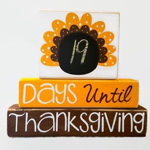 Thanksgiving Countdown Chalkboard WoodenBlock Shelf Sitter Stack