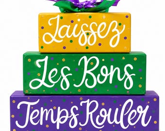Mardi Gras Wooden Block Shelf Sitter: Laissez Les Bons Temps Rouler