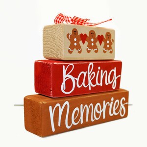 Christmas Gingerbread Baking Memories WoodenBlock Shelf Sitter Stack Traditions, Gift Exchange, Mantel, Office, Desktop, Tiered Tray image 2