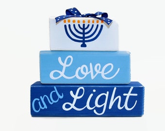 Hanukkah Menorah Love and Light WoodenBlock Shelf Sitter Stack