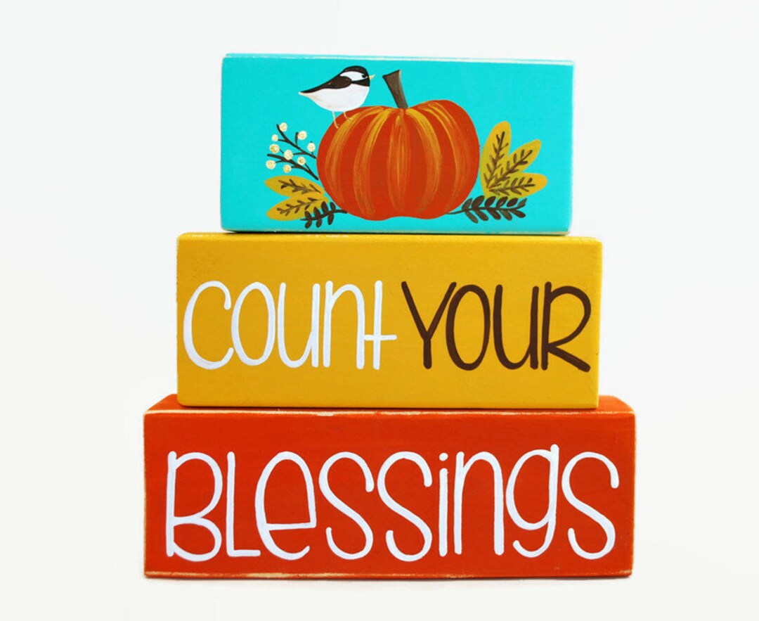 Thanksgiving Pumpkin Count Your Blessings Large Woodenblock Shelf ...