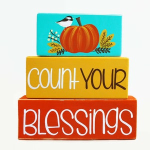 Thanksgiving Pumpkin Count Your Blessings Large Woodenblock Shelf ...