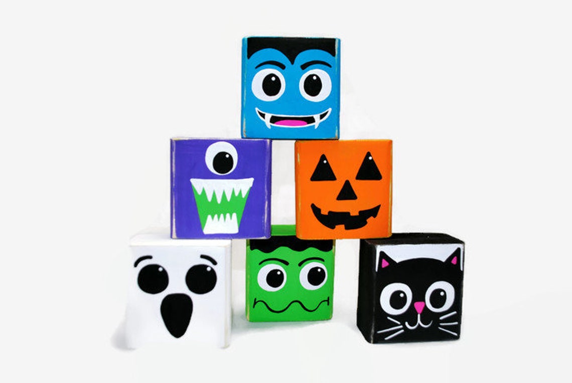 Scatterblocks Halloween Scatter Blocks Woodenblock Shelf Sitter Pumpkin, Frankenstein ...