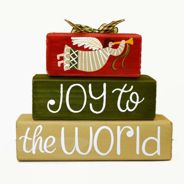 Angel Christmas Joy To The World WoodenBlock Shelf Sitter Stack