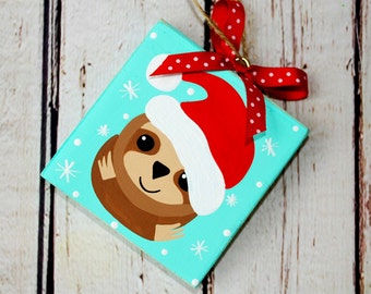 Sloth Ornament WoodenBlock Gift Tag Christmas Decor Keepsake