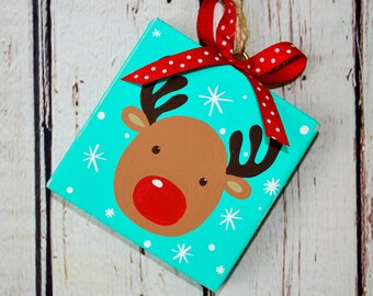 Reindeer Ornament WoodenBlock Gift Tag Christmas Decor Keepsake