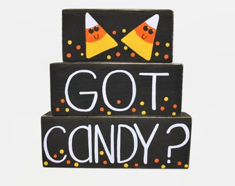 Halloween Got Candy Corn XL WoodenBlock Shelf Sitter Stack Mantel Office October 31 Party Decor Sign