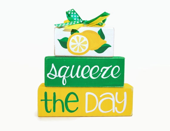Lemon Squeeze The Day Wooden Block Stack - Spring Mantel Decor