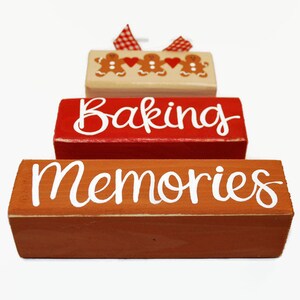 Christmas Gingerbread Baking Memories WoodenBlock Shelf Sitter Stack Traditions, Gift Exchange, Mantel, Office, Desktop, Tiered Tray image 4