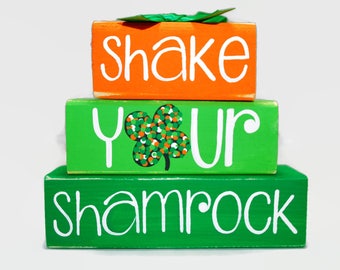 St. Patrick's Day Wood Block Stack, Shamrock Shelf Sitter, Irish Decor