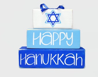Happy Hanukkah WoodenBlock Shelf Sitter Stack