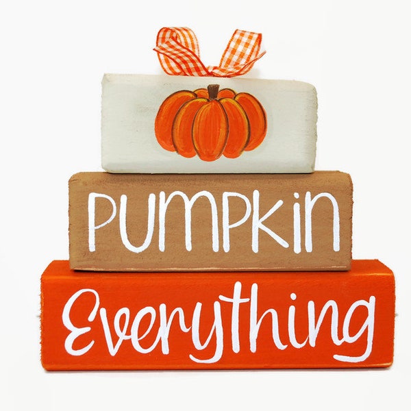 Fall Pumpkin Everything WoodenBlock Shelf Sitter Stack