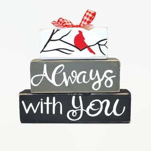 Memorial Always With You Red Cardinal WoodenBlock Shelf Sitter Stack