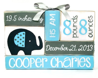 Elephant Baby Birth Stat Nursery baby name blocks, baby stats sign, new baby gift, new mom gift, gift for wife, birth announcement sign
