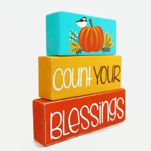 Thanksgiving Pumpkin Count Your Blessings Large Woodenblock Shelf ...