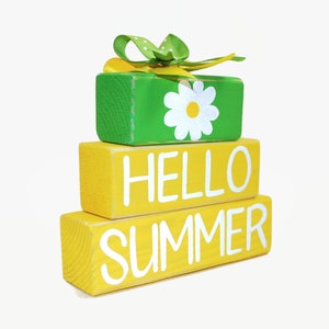 Daisy Hello Summer WoodenBlock Shelf Sitter Stack Desktop image 2