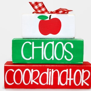 Blocs empilés en bois pour professeur : Pomme : déco pour la salle de classe du coordinateur du chaos