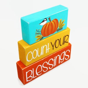Thanksgiving Pumpkin Count Your Blessings Large Woodenblock Shelf ...