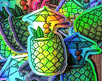 Piña Pineapple Tropical Holographic Sticker