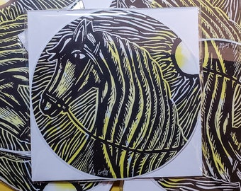 Circle Horse Woodprint Print Sticker
