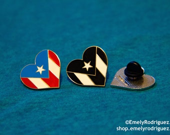 Heart Puerto Rico Flag Enamel Pin Black or Color