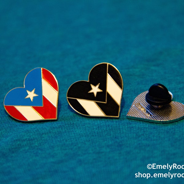 Heart Puerto Rico Flag Enamel Pin Black or Color