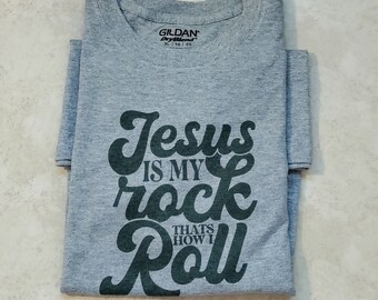 Jesus is My Rock and That's How I Roll Heather Gray XL Unisex T-Shirt