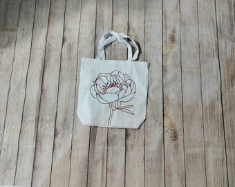 Pink Peony Farmers Market 100 Percent Canvas Tote Bags with Straps, 13.5” x 13.5” x 3.5"