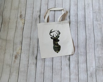 Camo Male Deer Bust 100 Percent Canvas Shopping Tote 14 1/2" x 15 1/2"