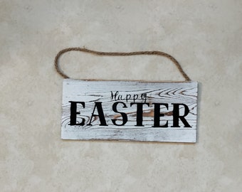 Distressed White Happy Easter Wooden Hanging Sign