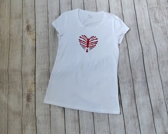 Red Skeletal Ribcage Heart Juniors Cut Large White T-Shirt, Size 11-13