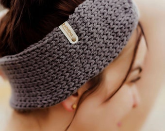 Crochet Headband,  Knitted Knotted, Turban Ear Warmer, Twisted Headband, Winter Accessories, Cold Weather Headband, Grey Headband