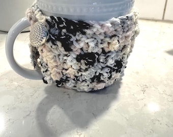 Crocheted Coffee Cozy – Button Detail Reusable Cup Sleeve – Eco-Friendly Bridesmaid Favor